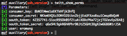 Metasploit Twitt plugin parameters